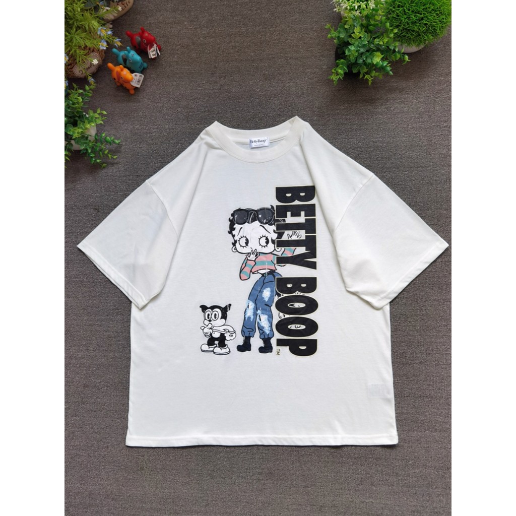 ฤดูร้อนสไตล์ใหม่แขนสั้นจดหมายพิมพ์เสื้อยืดนางสาวเบ็ตตี้น่ารักการ์ตูนพิมพ์ด้านบน
