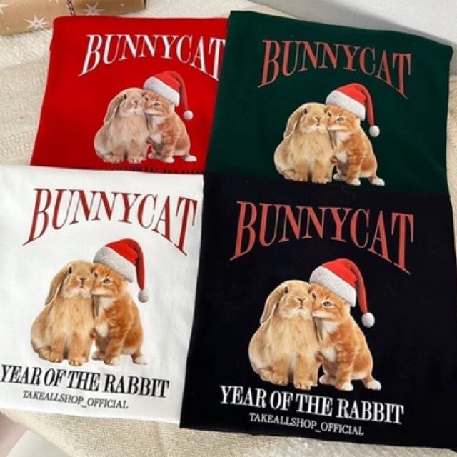 เสื้อยืดลายวันคริสต์มาส Christmas พร้อมส่งเสื้อยืด Merry christmas กระต่ายแมว S-5XL