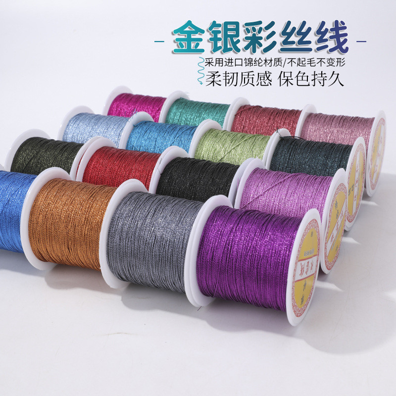 เส้นไหมสีทองและสีเงินม้วนเล็ก3/6/9/12/15เส้นป้ายพันมือเชือกถักสร้อยข้อมืออุปกรณ์เสริม