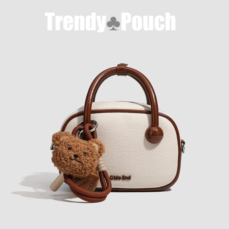 TRENDY POUCH ใหม่ข้าวโอ๊ตสีน้ำตาลหมอนกระเป๋าหมีน้อยตุ๊กตากระเป๋าสะพาย ได้