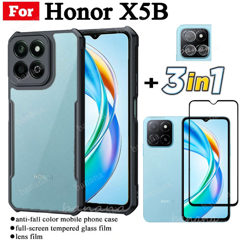 3 IN 1 Honor X5B Anti-fall โทรศัพท์มือถือสําหรับ Honor X6B X7B X7C X8B ฟิล์มกระจกนิรภัย + ฟิล์มเลนส์
