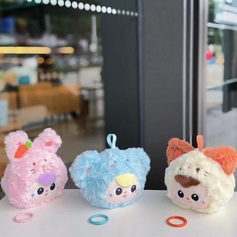 กระเป๋าใส่เหรียญตุ๊กตาสัตว์น่ารักการ์ตูนเด็กสามพวงกุญแจกระเป๋านักเรียนจี้