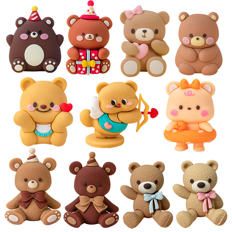 การ์ตูนน่ารักเนยตุ๊กตาหมีตุ๊กตาปลั๊กอินยางนุ่มสําหรับตกแต่งเค้กวันเกิดเด็กตกแต่งโต๊ะขนม