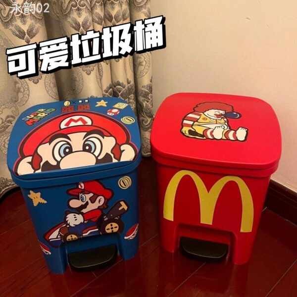 ถังขยะในห้องน้ำ ถังขยะ เหยียบเท้าถังขยะของ McDonald's การ์ตูนสุทธิสีแดงบุคลิกภาพสร้างสรรค์บ้านห้องนอ