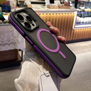 หรูหรา Matte เคสโทรศัพท์สําหรับ iPhone 11 12 13 14 15 16 Pro Max Plus กันชนแม่เหล็กกลับกรณีฝาครอบ