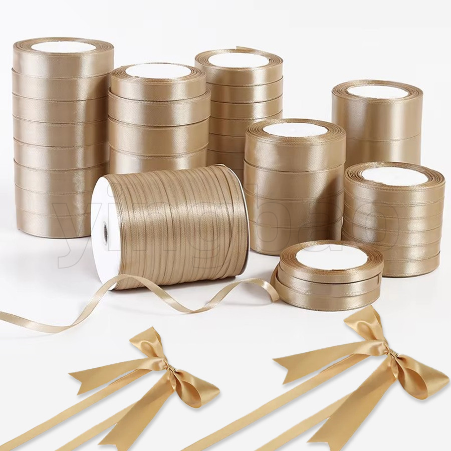 25 หลา/ม้วนผ้าไหม Golden Satin Ribbons สําหรับห่อของขวัญตกแต่งกล่องของขวัญริบบิ้น DIY Craft วันวาเลนไทน์ช่อดอกไม้งานแต่งงานพวงหรีดอุปกรณ์เย็บผ้า