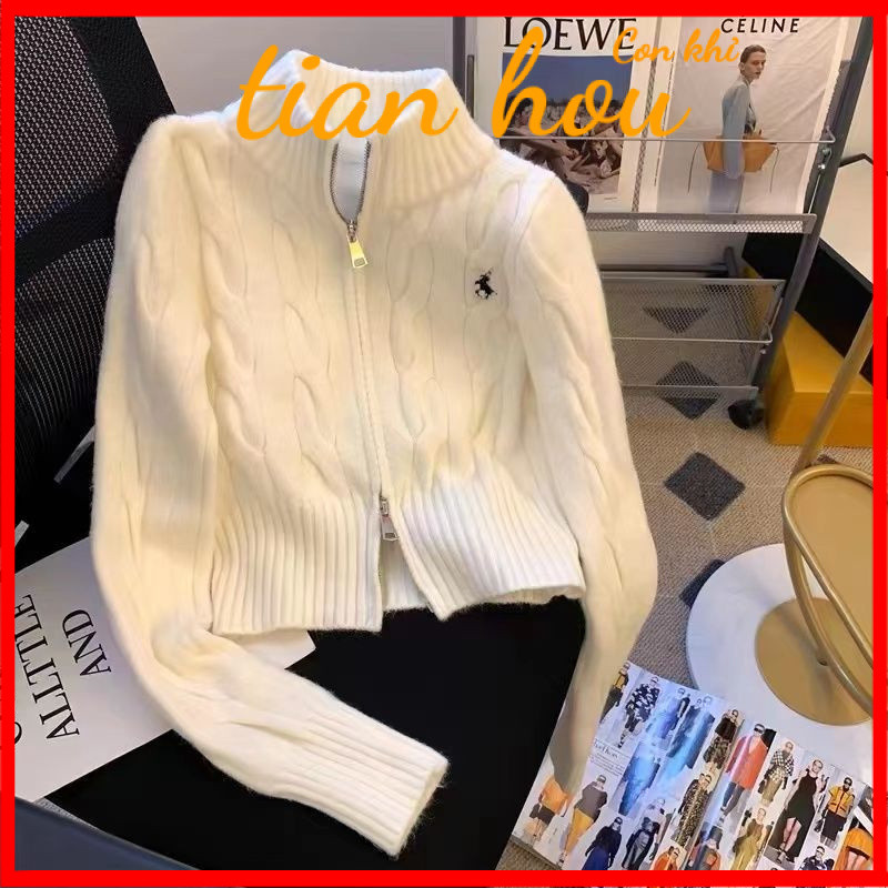 ถักแขนยาวแฟชั่นย้อนยุคเสื้อคาร์ดิแกนเข้ารูปเสื้อโค้ทเสื้อกันหนาวฤดูใบไม้ร่วงและฤดูหนาวสินค้าใหม่เสื้อตัวสั้นคอตั้งซิปสไตล์เกาหลี78zu