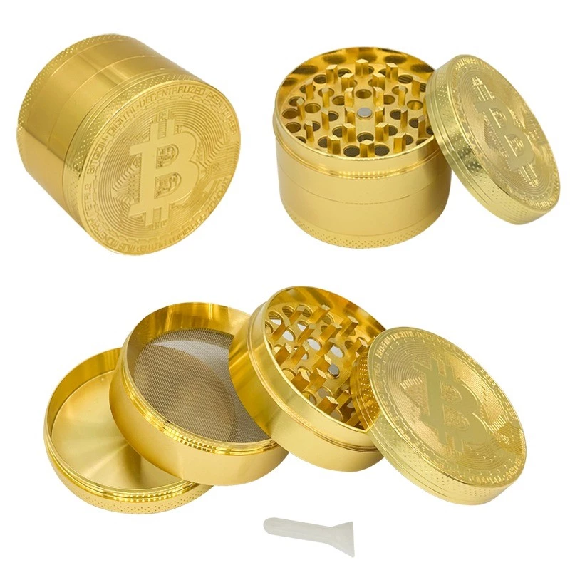 63mm Bitcoin Herb grinder แบบพกพาขนาดเล็ก 4 ชั้นวัสดุโลหะบดเครื่องมือครัวของขวัญวันหยุด thumbnail 3