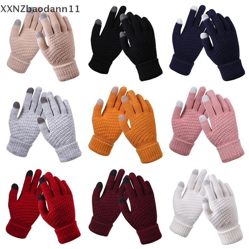 Xnz ฤดูหนาว Touchscreen ถุงมือผู้หญิงผู้ชาย Warm ยืดถัก Mittens เลียนแบบขนสัตว์ Full Finger Guantes โครเชต์ Luvas Thicken ถุงมือ MHF
