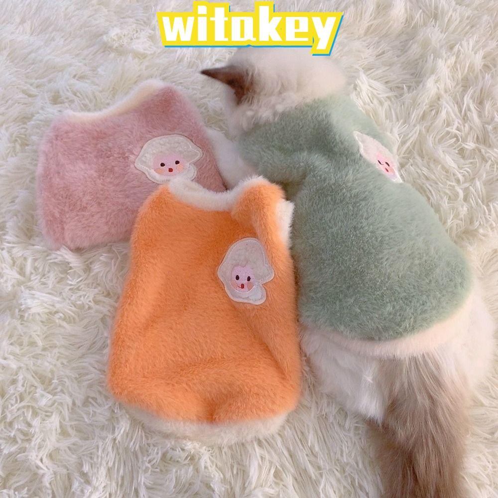 Witakey เสื้อกั๊กอุ่นสัตว์เลี้ยง,เสื้ออุ่นชุดฤดูหนาวสุนัข,แฟชั่น Thicken ตุ๊กตากระต่ายแมวน่ารักเครื่องแต่งกายขนาดเล็กขนาดกลางสัตว์เลี้ยง