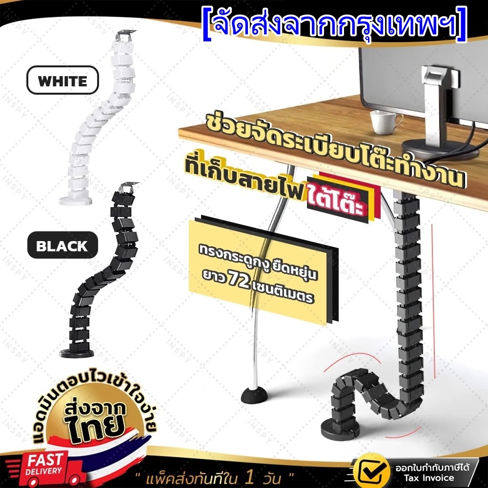 พร้อมส่ง ตัวเก็บสายไฟ ใต้โต๊ะ รางกระดูกงู มี 4 ช่อง ที่เก็บสายไฟ อุปกรณ์จัดเก็บสายไฟ รางเก็บสายไฟ