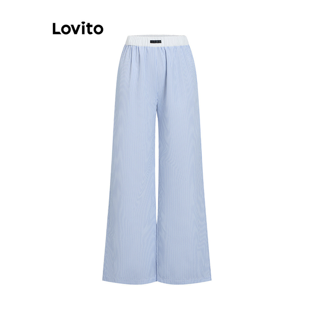 Lovito กางเกง สีบล็อกลายทางลำลองสำหรับผู้หญิง L105MD036