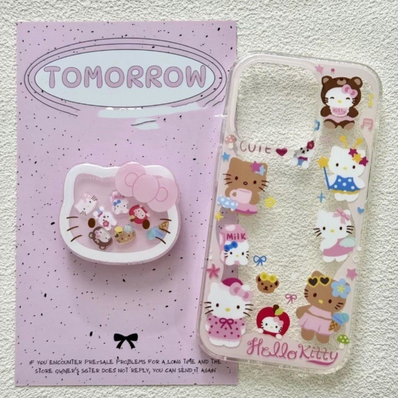 Iphone 16 15 14 13 12 11 Pro Max X Xr Xs Max 7 8 Plus SE2020 เคสโทรศัพท์น่ารักชายหาด KT Cat + Stand Clear Soft ฝาหลัง