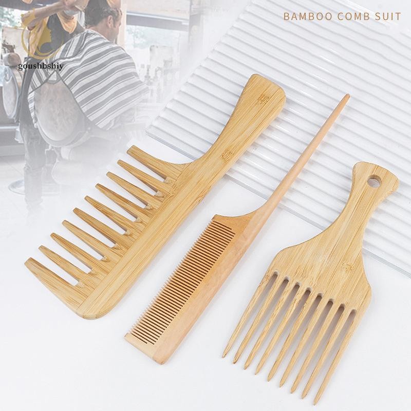 [GOY] 1 ชิ้นหวีผมไม้ไผ่ธรรมชาติ Anti-Static Afro ส้อมหวีสําหรับผู้หญิงรอบฟันกว้างไม้หวี TH
