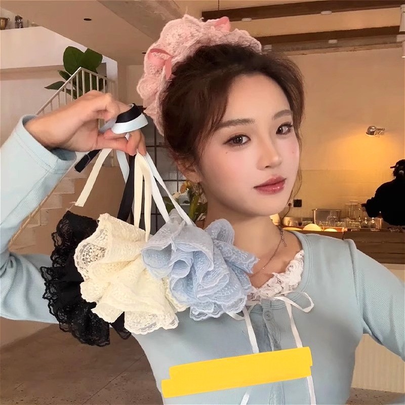 เกาหลีลูกไม้ เชือกรูด ขนาดใหญ่ลําไส้แหวนผมสําหรับผู้หญิงผูกยางรัดผมยางรัดผมเครื่องประดับผม