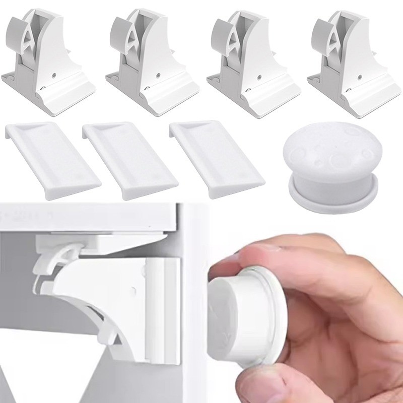 สลักลิ้นชักประตูตู้ที่มองไม่เห็นแม่เหล็ก/ชุดล็อครักษาความปลอดภัยมือป้องกันการหนีบแบบไม่ต้องเจาะ