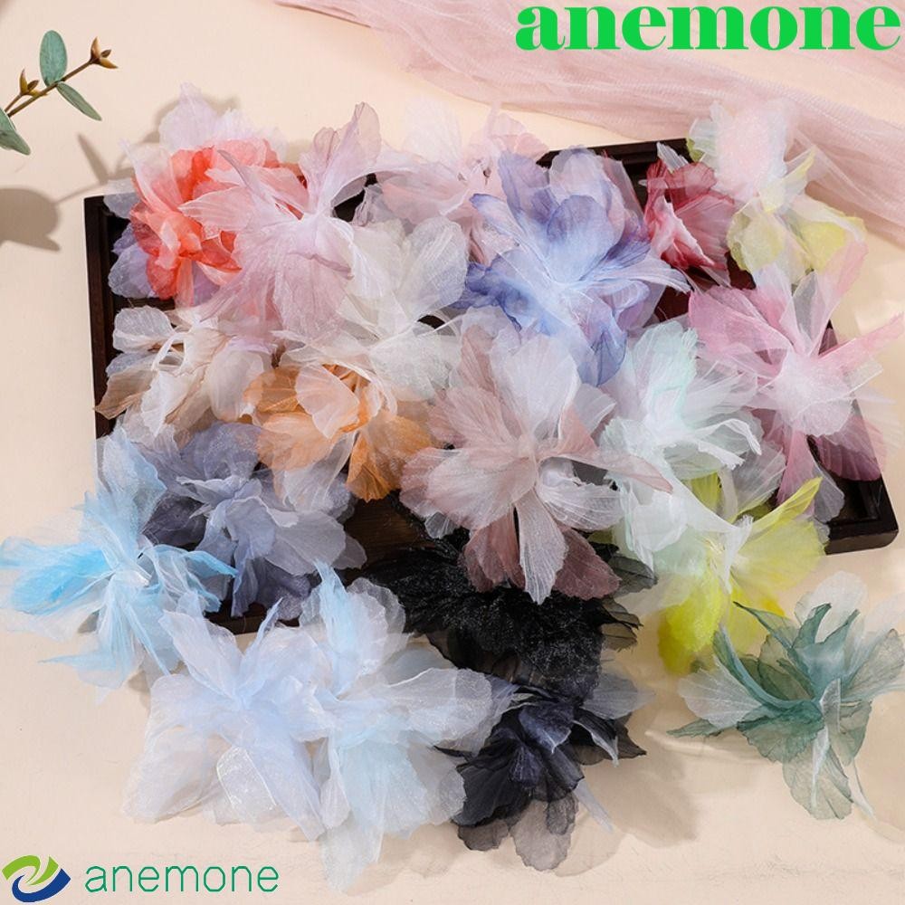 Anemone 10pcs Organza ดอกไม้แพทช์, 3D DIY หัตถกรรมผ้า Patch, เสื้อผ้าอุปกรณ์เสริม Multilayer Handmade Blossoms ผ้า Applique ชุดตกแต่ง