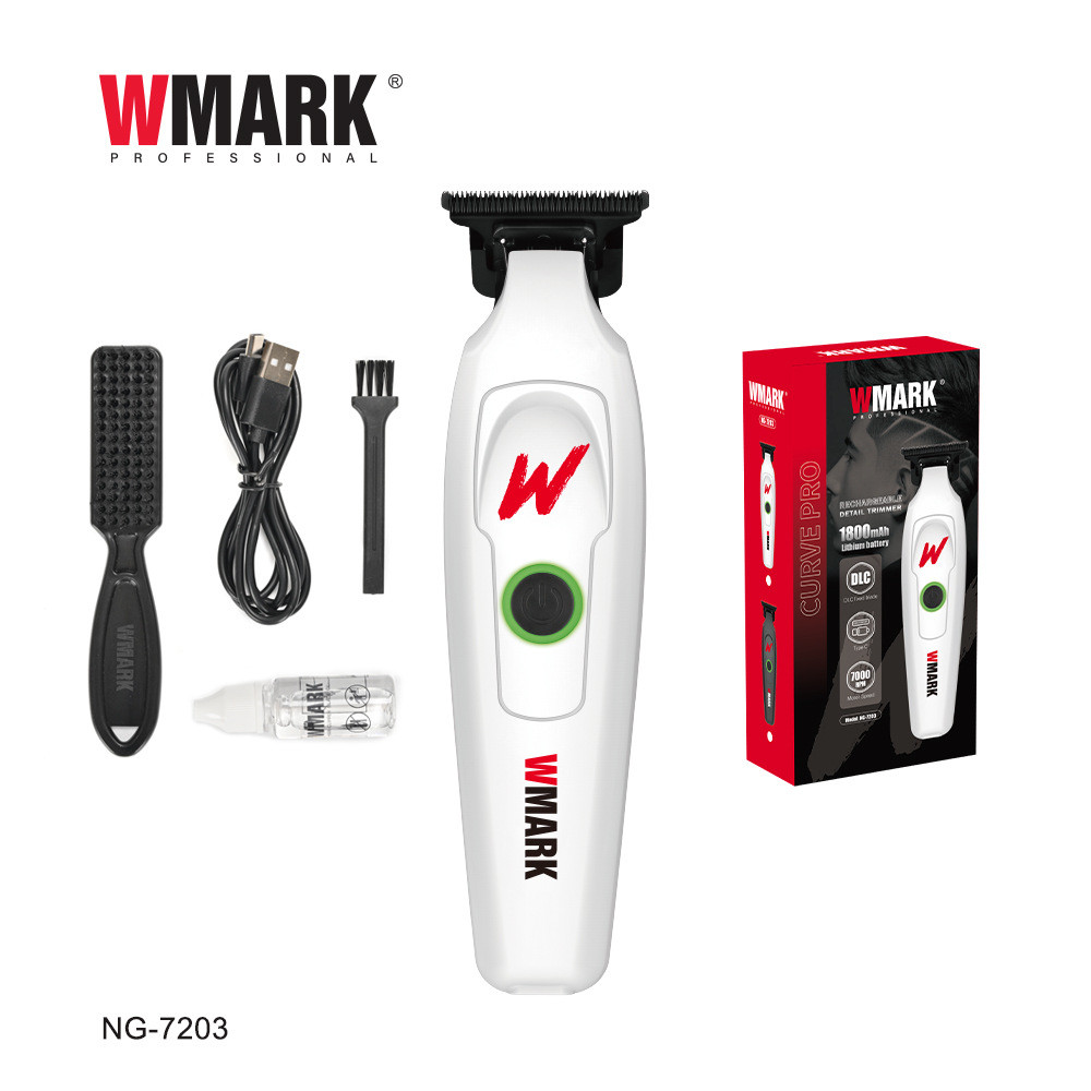 Wmark กรรไกรแกะสลัก เครื่องดันไฟฟ้า DLC ใบมีดปัตตาเลี่ยนผมชาร์จ NG-7203