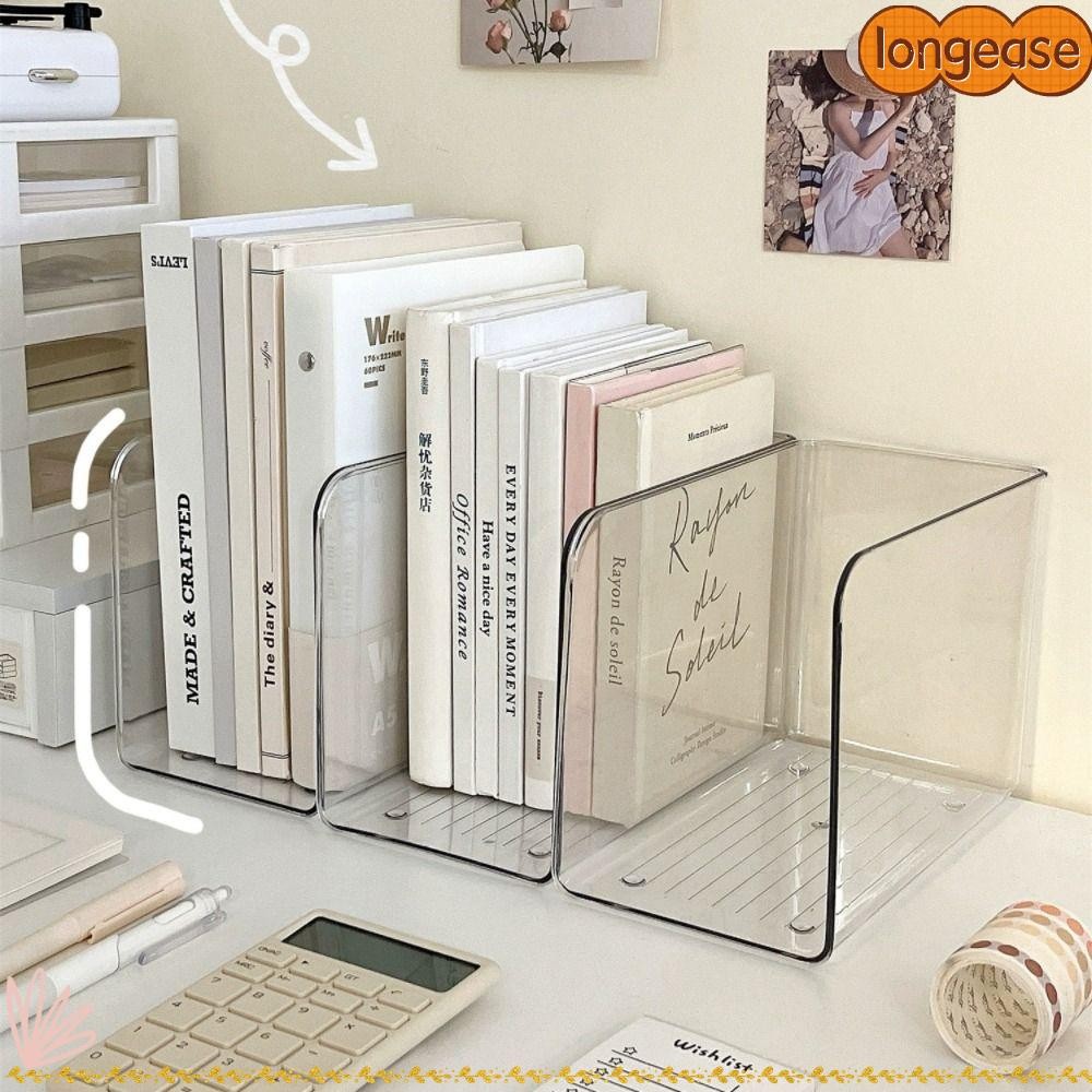 ชั้นวางหนังสือ LONGE, ที่วางหนังสืออะคริลิคใส, แบบพกพาฟรีรวมกัน U-รูป Book Organizer โฮมออฟฟิศ ของใช้นักเรียน