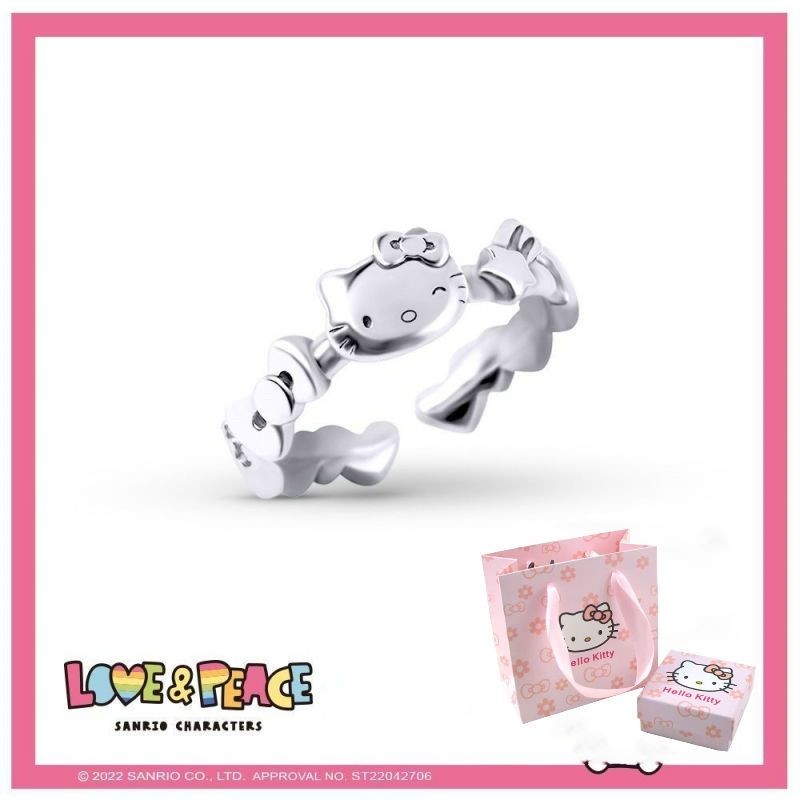 S925 เงินสเตอร์ลิง Hello Kitty แหวนผู้หญิง 2025 High-End หรูหรา Niche สาวการ์ตูนหัวใจ Index Finger แหวน❤4.7❤