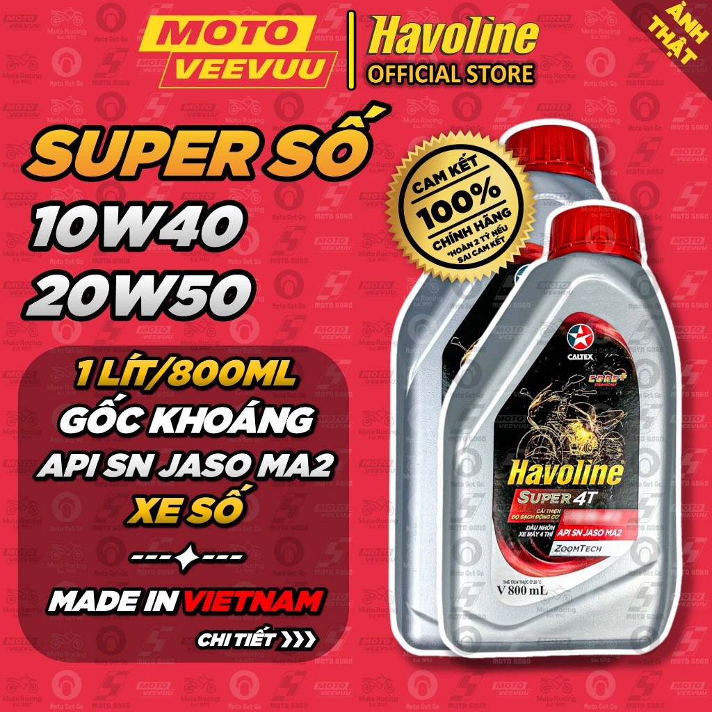 [MTV] น้ํามันหล่อลื่น No. CALTEX HAVOLINE SUPER 4T 10W40 20W50 [ 800ml & 1 ลิตร ] ฐานแร่พร้อมสารเติม