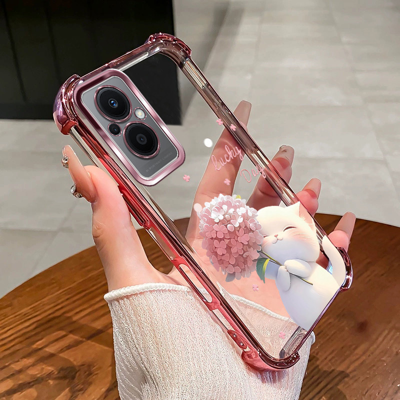 สําหรับ OPPO reno 7z 8z 5g เคสโทรศัพท์ Lucky Cat สี่มุมซิลิโคน TPU โปร่งใส Soft Shell XYM