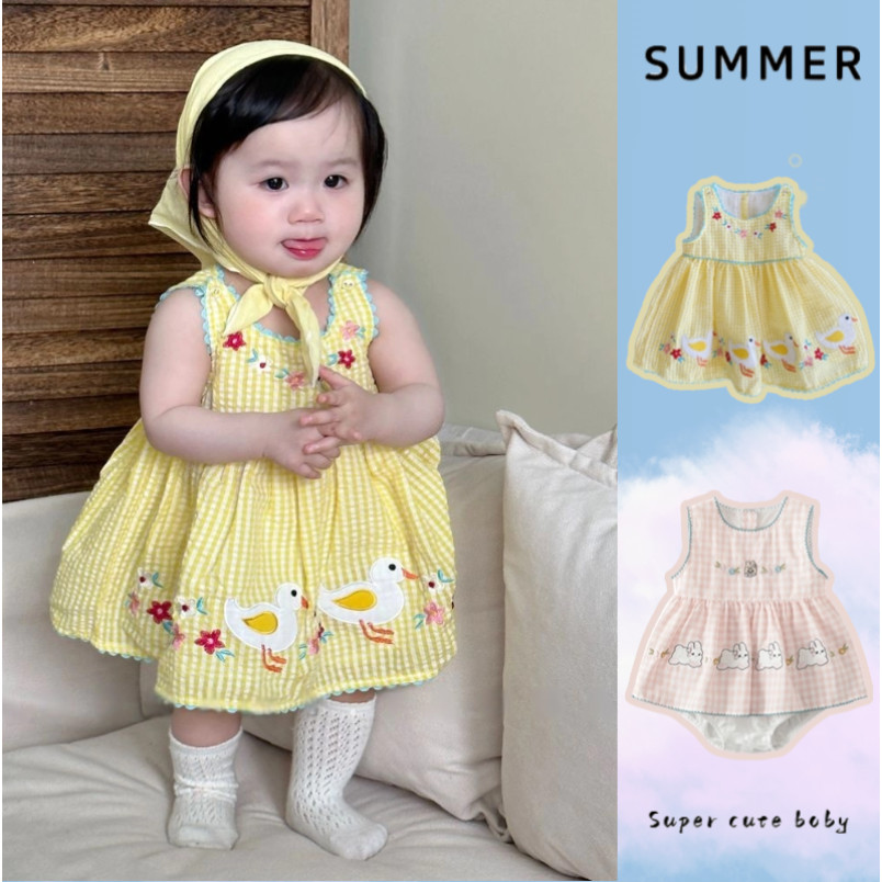 ฤดูร้อนใหม่เสื้อผ้าเด็กสาวแขนกุดบอดี้สูท 0-24 เดือนแฟชั่น ระบายอากาศได้ สุด ๆ น่ารักสัตว์สไตล์เจ้าหญิง ชุดรอมเปอร์