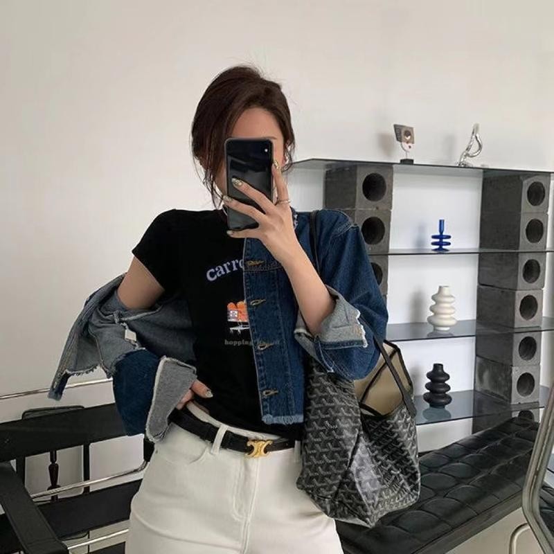 เสื้อยืดผ้าฝ้ายพิมพ์ลายไหล่สตรีฤดูร้อน แขนสั้น คอกลม ทรงสลิมฟิต - รูปที่ 6