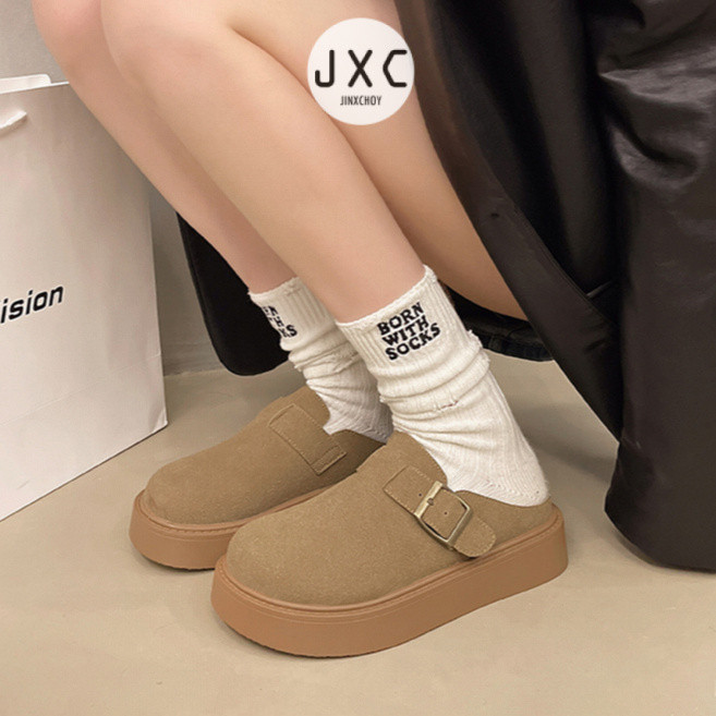 แฟชั่นย้อนยุคหนาsoled Slip-Onขี้เกียจครึ่งรองเท้าแตะฤดูใบไม้ร่วงสไตล์ใหม่เพิ่มสวมใส่ด้านนอกสบายกันลื่นสบายๆ