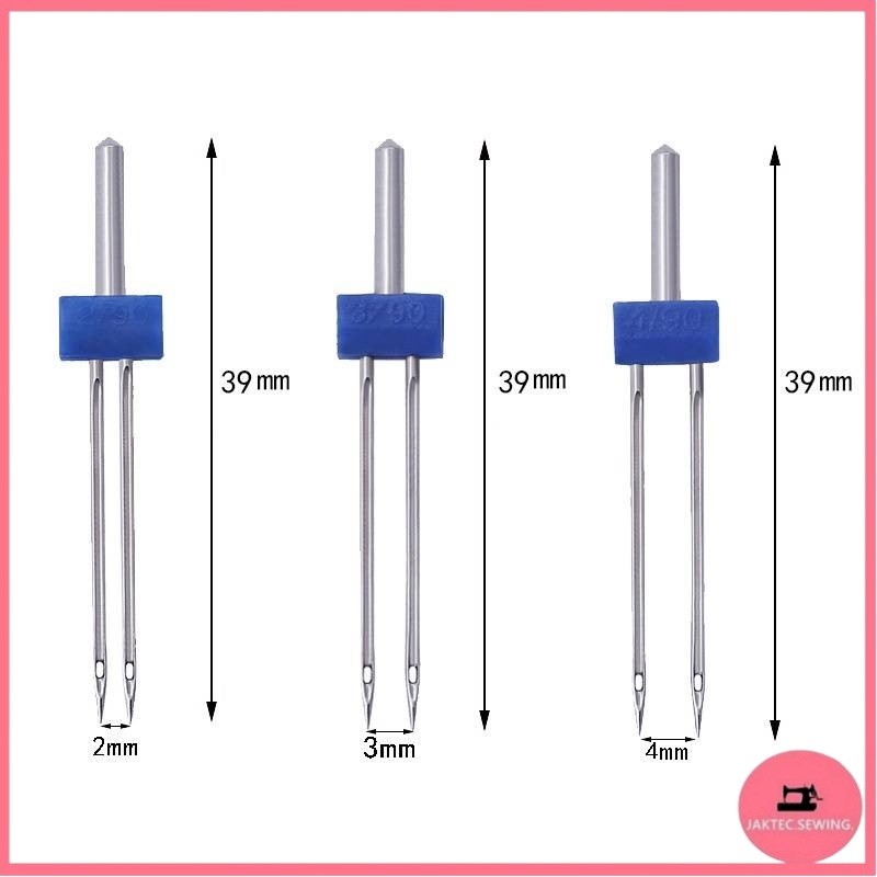 Twin needle เข็มจักรกระเป๋าหิ้ว เข็มคู่ห่าง พร้อมขนาด2mm 3mm 4mm  เข็มคู่ห่าง เข็มจักรบ้าน จักรกระเป๋าหิ้ว จักรซิกเเซก ( - รูปที่ 2