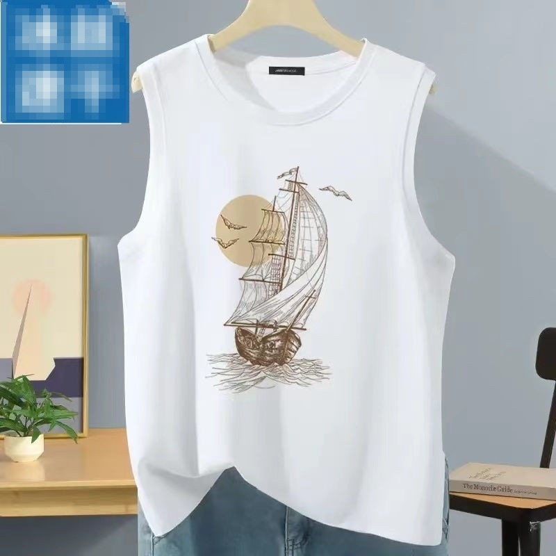 NEW เสื้อแขนกุด สกรีนลายเรือ ชายหญิง OP-1080