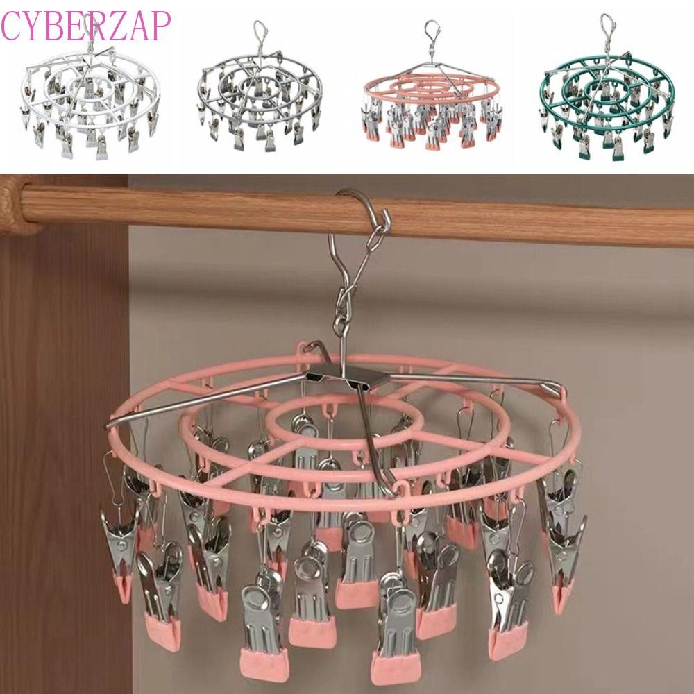 CYBERZAP ราวตากถุงเท้า, สแตนเลสน้ําหนักเบา 24 คลิปราวแขวน, คลิปถุงเท้าชุดชั้นในในครัวเรือนกันลื่นที่ทนทานที่ทนทานสําหรับ Home