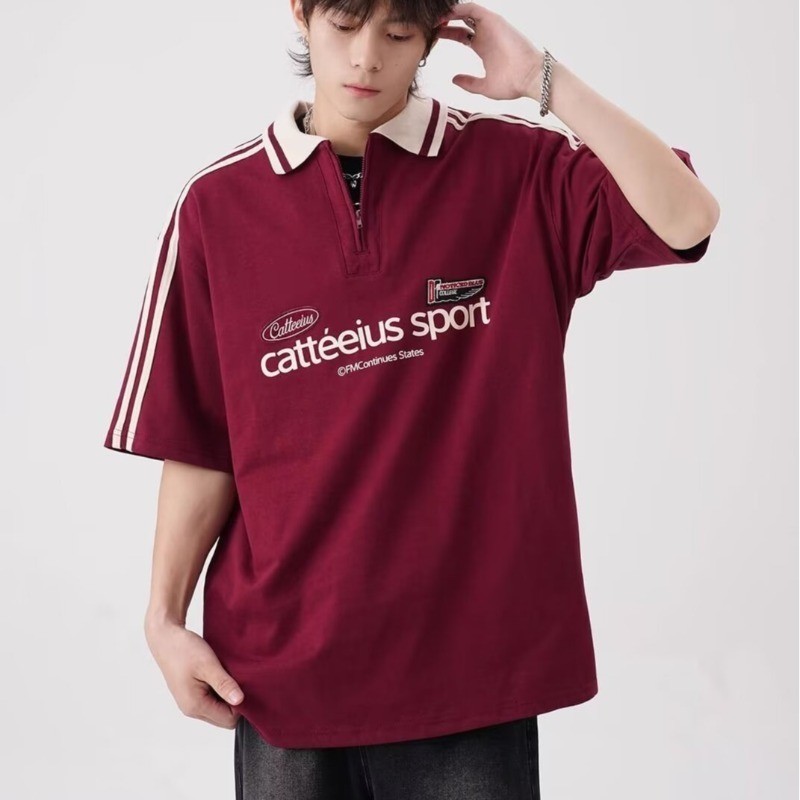 EERSHENSHI เสื้อยืดแขนสั้นคอปกโปโลครึ่งซิปอินเทรนด์สําหรับฤดูร้อน