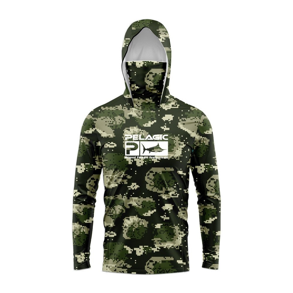 PELAGIC เสื้อผ้ากันแดดตกปลา เสื้อกันแดด, ชุดตกปลาแห้งเร็วผ้าไหมน้ำแข็งแขนยาวมีฮู้ดและหน้ากาก - รูปที่ 4