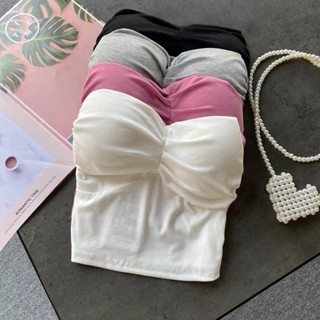 MUHANLU01  เสื้อสายฝอ เกาะอกดันทรง มี 8สีให้เลือก ครอปครึ่งต…