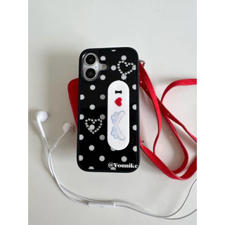 Polka Dot Style Bracket สไตล์เกาหลี ins สไตล์ y2k Retro Polka Dot เหมาะสําหรับ phone16pro/15promax Apple 13/14/12/17promax/11 เคสโทรศัพท์ AIR เคสป้องกัน 17