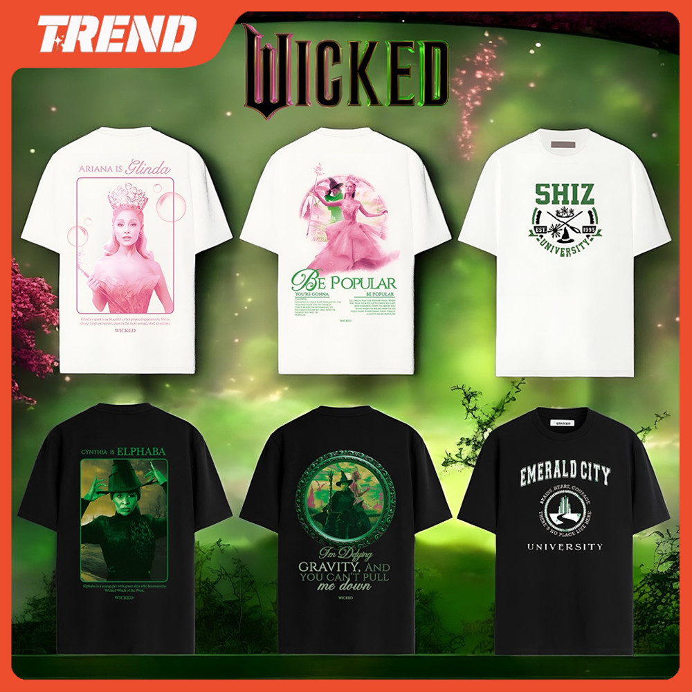 Wicked Ariana Grande Merch ผ้าฝ้ายเสื้อยืด Vintage ผู้ชายและผู้หญิง Plus ขนาดพิมพ์แขนสั้น Y2K แฟชั่นเสื้อลําลอง Tee