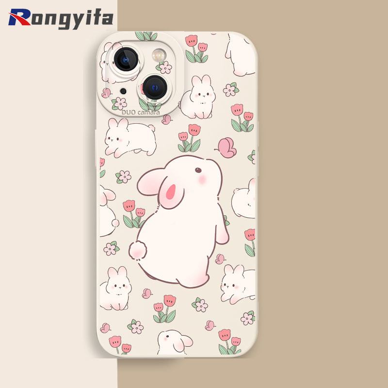 กระต่ายน่ารักเคสโทรศัพท์สําหรับVivo IQOO Z9 Turbo Z9X Z7X Z7 Z6 Z8X Z8 Z3 Z1X 5Gปลอกการ์ตูนสไตล์เกาหลีขนาดเล็กสดดอกไม้กันกระแทกนุ่มปกหลัง