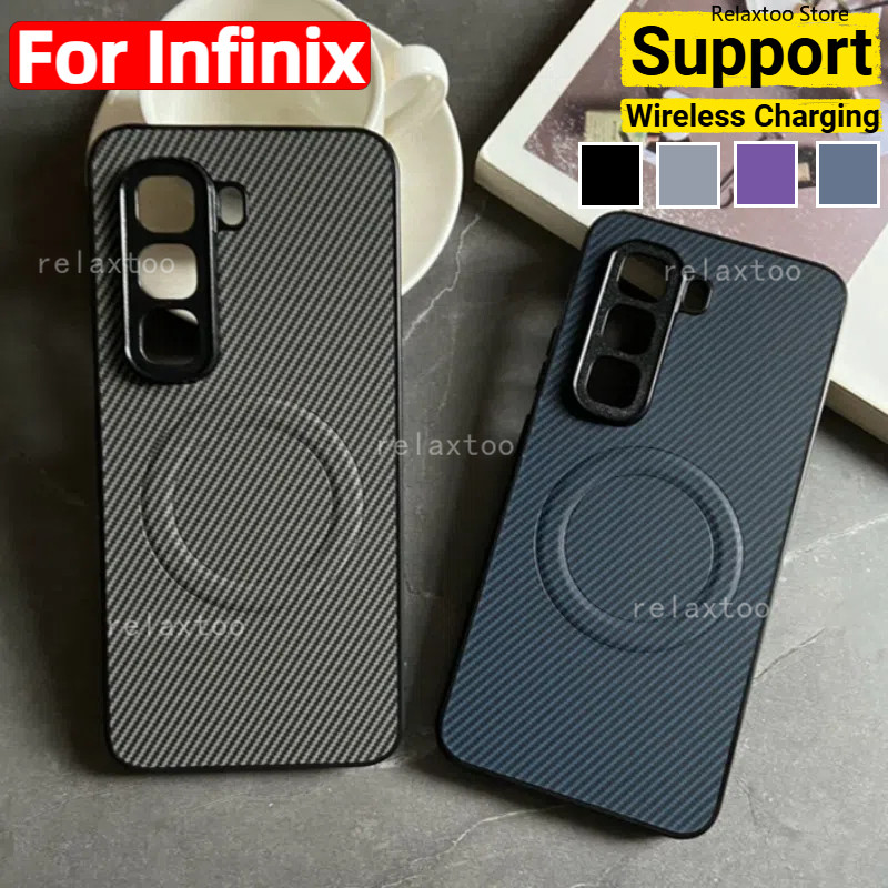 Infinix Hot50 Hot60 Hot70 Pro+ Casing For Infinix HOT 50 70 60 40 Pro Plus + Pro+ 50Pro+ 60Pro+ 70Pro+ Hot50Pro+ Hot70Pro Hot60Pro+ 60i 70i 4G 5G Matte Carbon Fiber Pattern Soft Magnetic Wireless Charging Phone Case Protect Shockproof Back Casing Cover