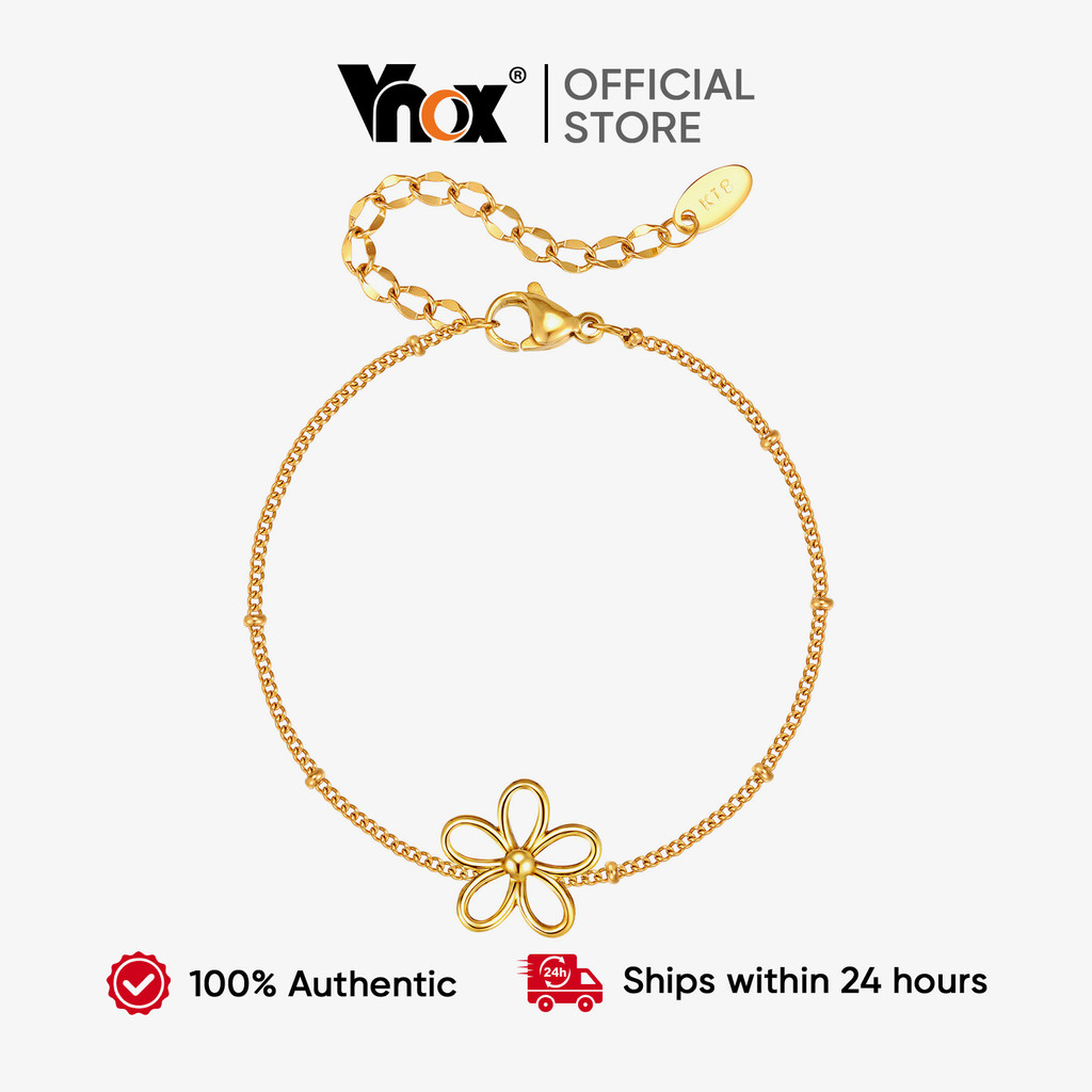 Vnox Gold Flower Link Chain Bracelet, Stainless Steel Women Adjustable Non Fading Simple Fashion Jew