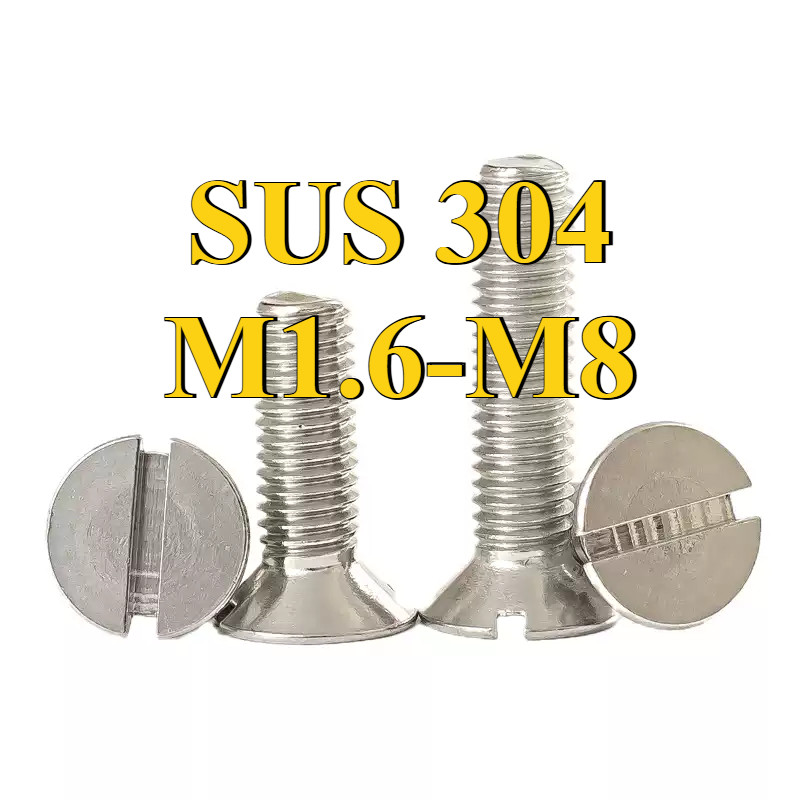 GB68 304 สแตนเลส one-word slot consunk หัวสกรู slotted แบนหัวสกรู M1.6M2M2.5M3M4M5M6M8M10【CZT-MB】