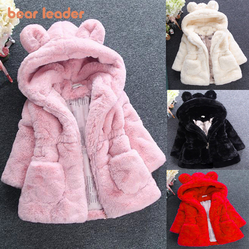 หมีผู้นําธรรมดาคริสต์มาสเด็กทารกฤดูหนาวouterwear Warm Hooded Faux Furขนแกะเสื้อผ้าสบายๆ 2-7 ปีสีทึบปีใหม่เด็กแจ็คเก็ต