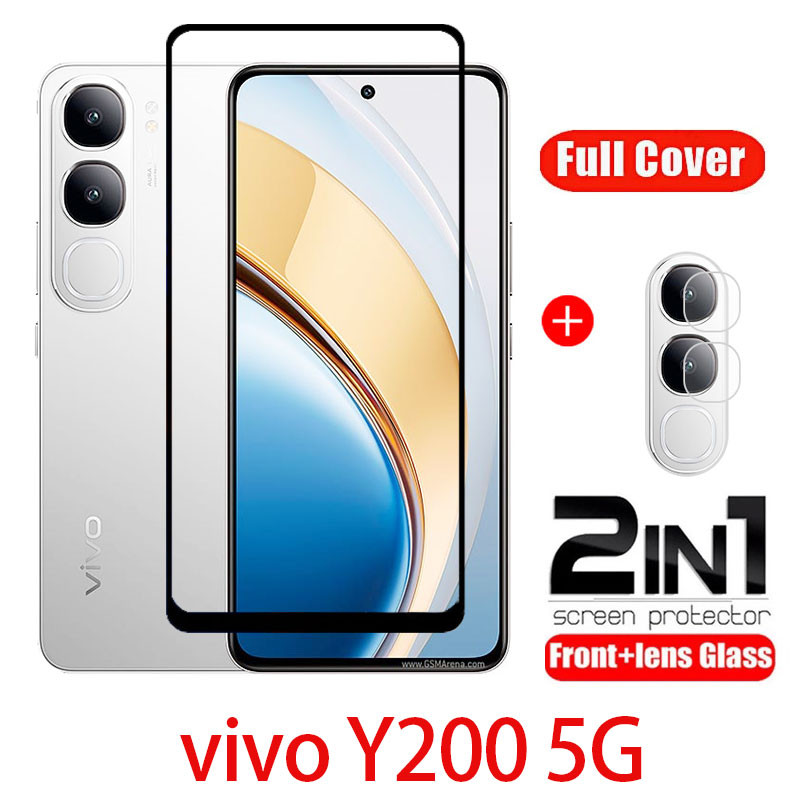 2in1 ฟิล์มกระจกนิรภัยสําหรับ vivo Y200 Y100 Y19s Y29 Y29s Y29t 5G 2024 โปร่งใส Flim ป้องกันหน้าจอล้างกลับเลนส์กล้องป้องกันคลุมทั้งหมด
