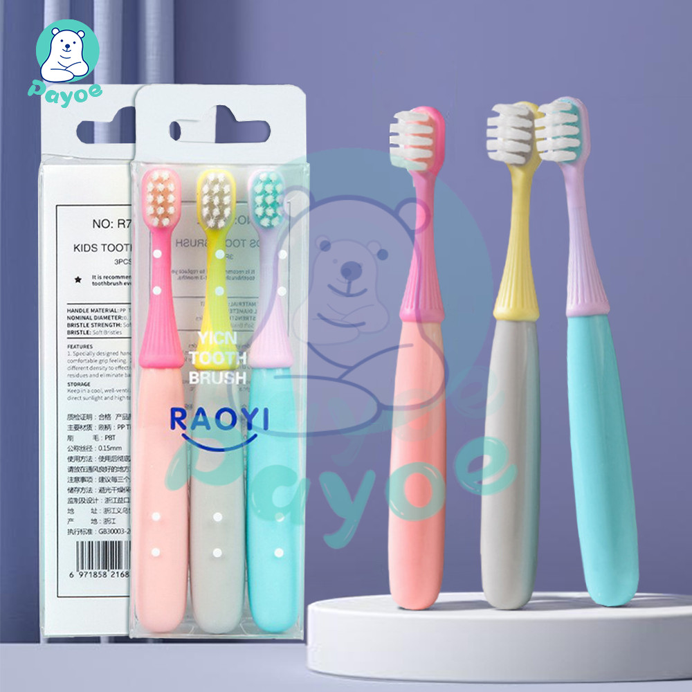 PAYOE แปรงสีฟันเด็ก แปรงสีฟันเด็กรูปการ์ตูนที่ติดตั้ง 3 ตัวเหมาะสำหรับเด็กอายุ 2-6 ปี