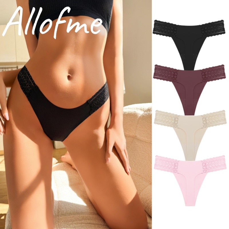 Allofme ผู้หญิงลูกไม้เข็มขัดกางเกงไม่มีรอยต่อและ Traceless ชุดชั้นในเซ็กซี่ต่ําเอวบิกินี่ชุดชั้นใน S-XL