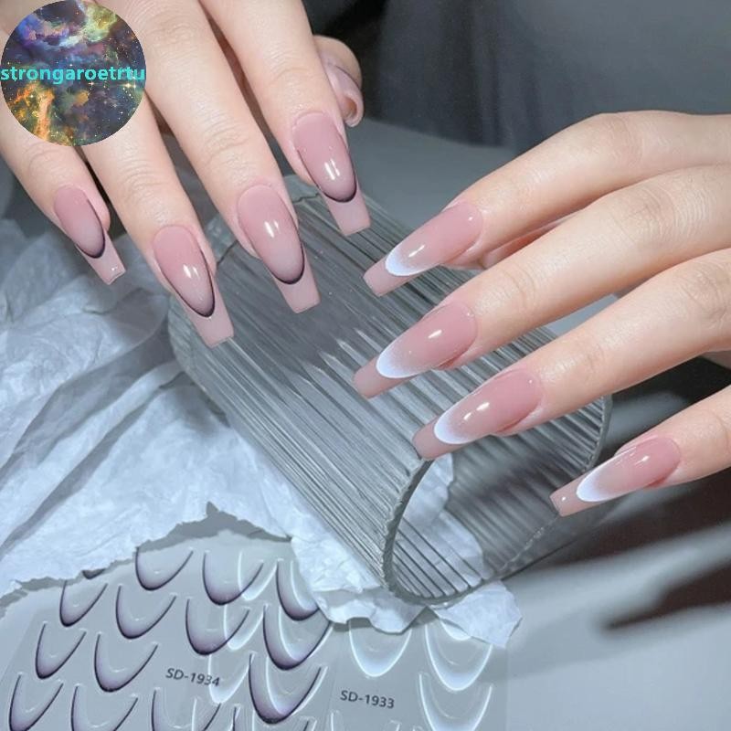 Strongaroetrtu Simple ประณีตGradient สีภาษาฝรั่งเศสคําเล็บออกแบบสติกเกอร์ Self-Adhesive DIY ตกแต่งเครื่องมือสติกเกอร์เล็บ TH