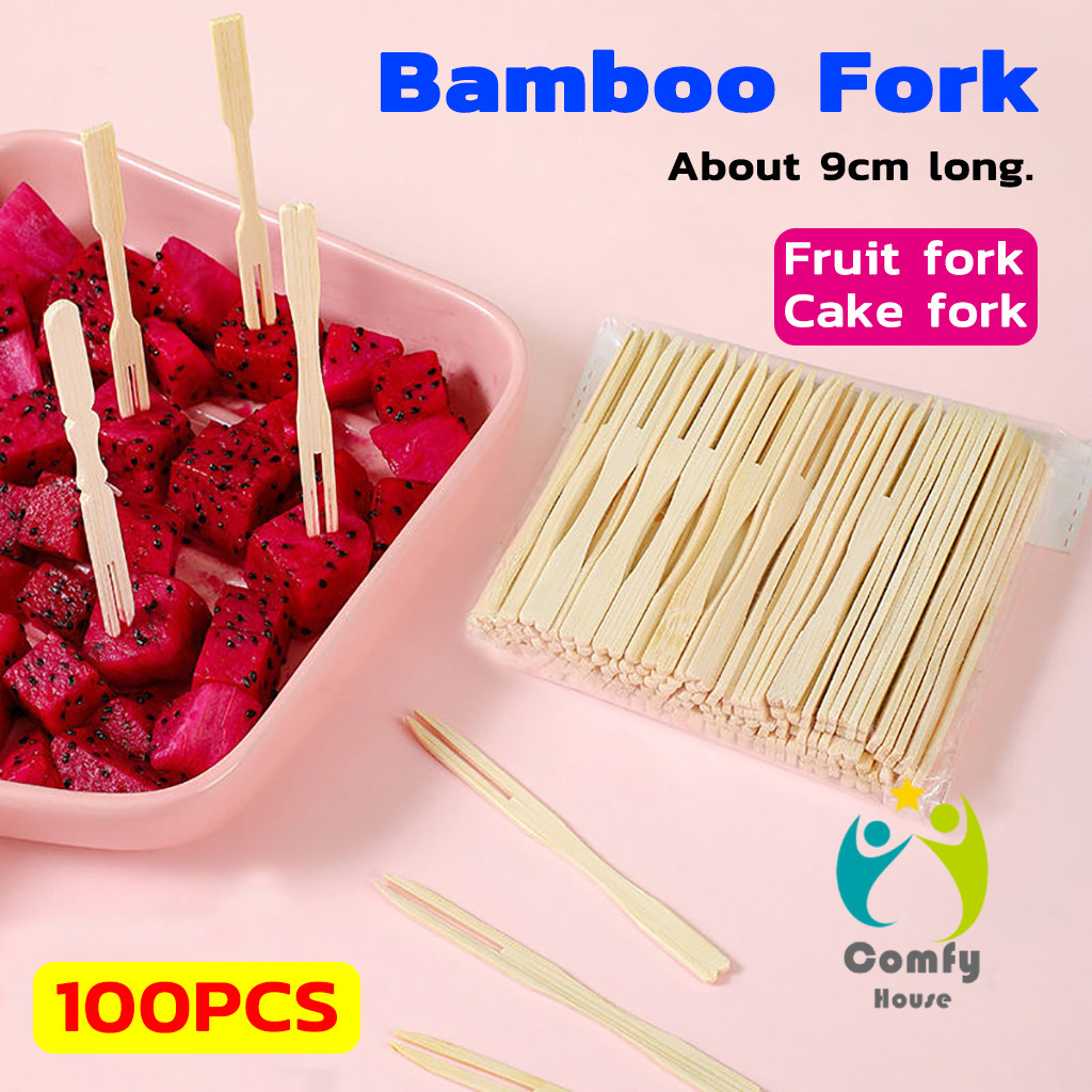 Comfy ส้อมผลไม้คุณภาพดี 100อัน/ถุง 9ซม ใช้ครั้งเดียวทิ้ง สะอาดปลอดภัย ใช้จัดปาร์ตี้-ร้านอาหารสะดวก
