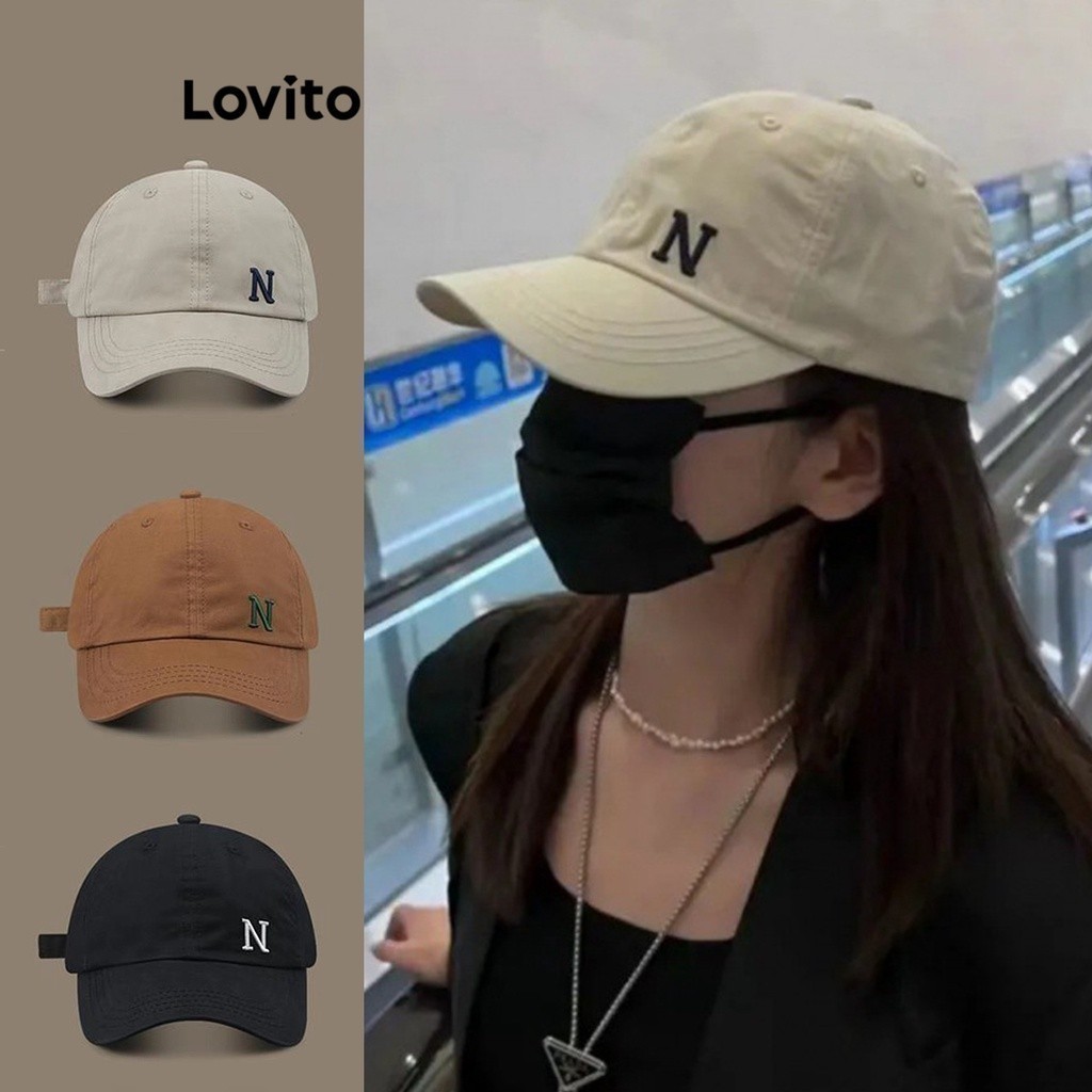 Lovito หมวกแก๊ปผู้หญิง ปักลายตัวอักษร สไตล์ลำลอง LFA11659