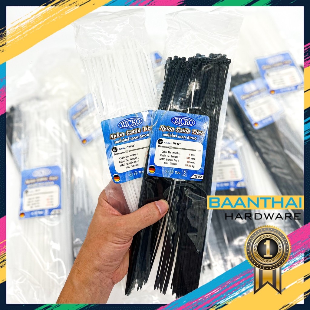 เคเบิ้ลไทร์ หนวดกุ้ง Cable Tie สายรัด ถุง100เส้น 4”,6”,8”,10”,12”