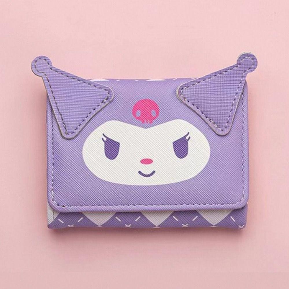 SANRIO Dealshop กระเป๋าใส่เหรียญ,การ์ตูนSanrio Hello Kitty Melody Kuromi Cinnamoroll Tripleพับกระเป๋าสตางค์,กระเป๋าเงินbus ID Holdersเก็บกระเป๋าPUหนังการ์ดผู้ชายผู้หญิง